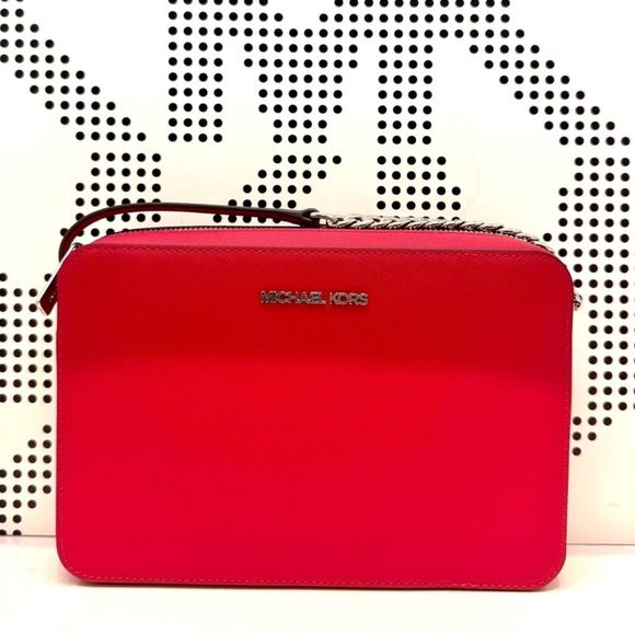 Michael Kors Jet Set Large Saffiano Leather Crossbody Bag Dark Raspberry - Picture 3 of 10